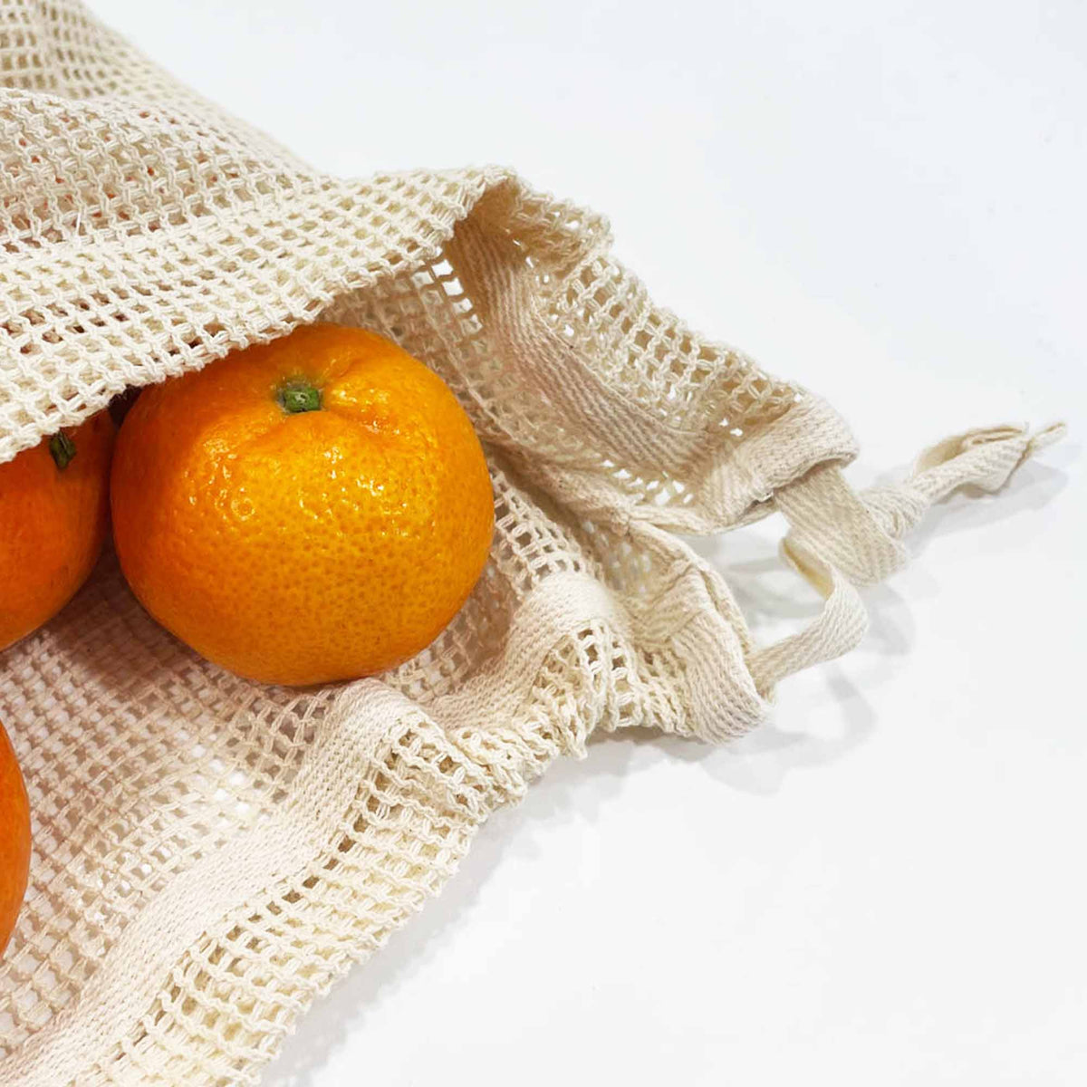 Pack of 5 Natural Cotton Mesh Drawstring Bags. Eco- Friendly Fruit