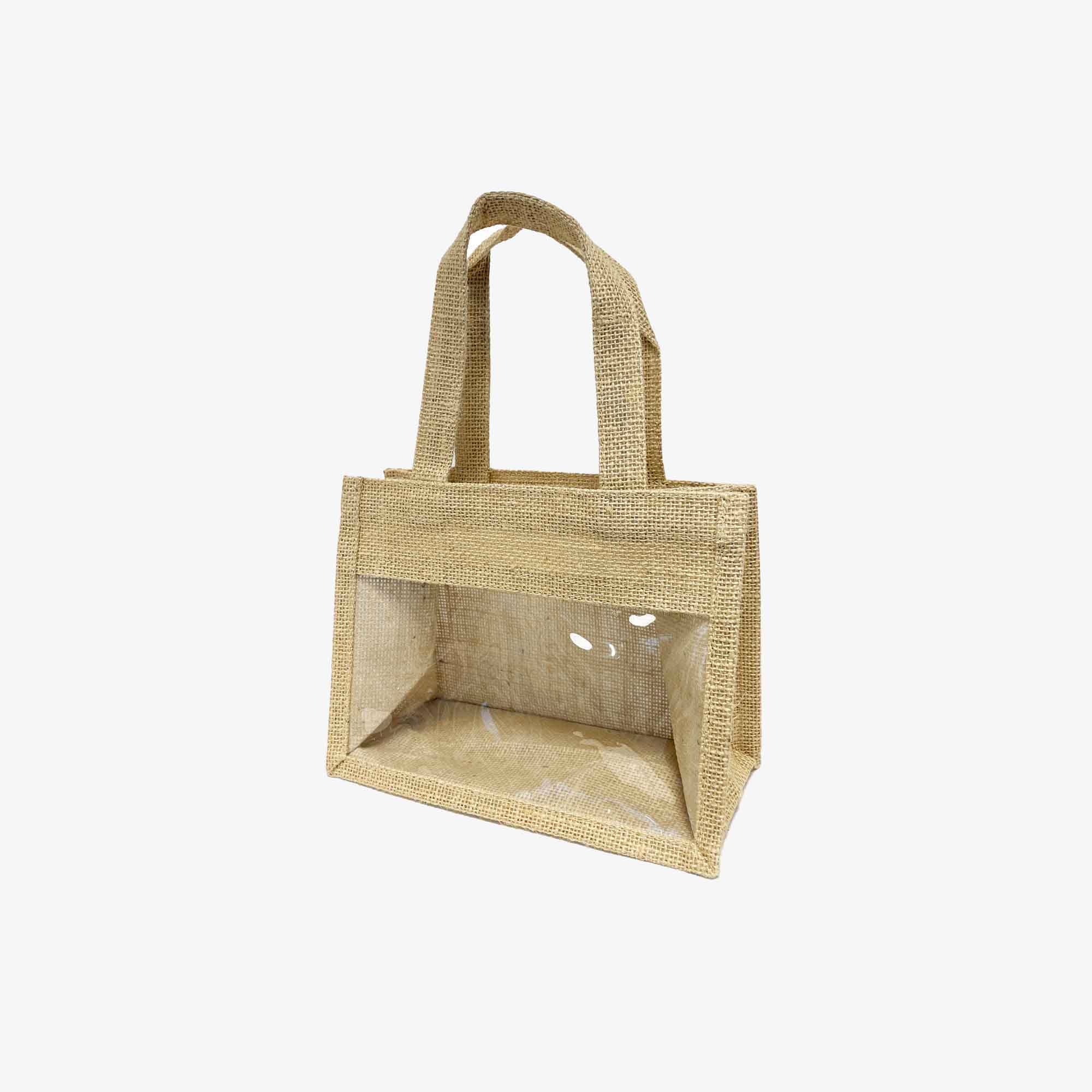 Mini Gift Bag with Window Small Jute Bag with clear window Ecoduka