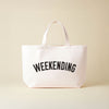 Oversized canvas tote with “weekedning” text, extra large 45x68x15cm